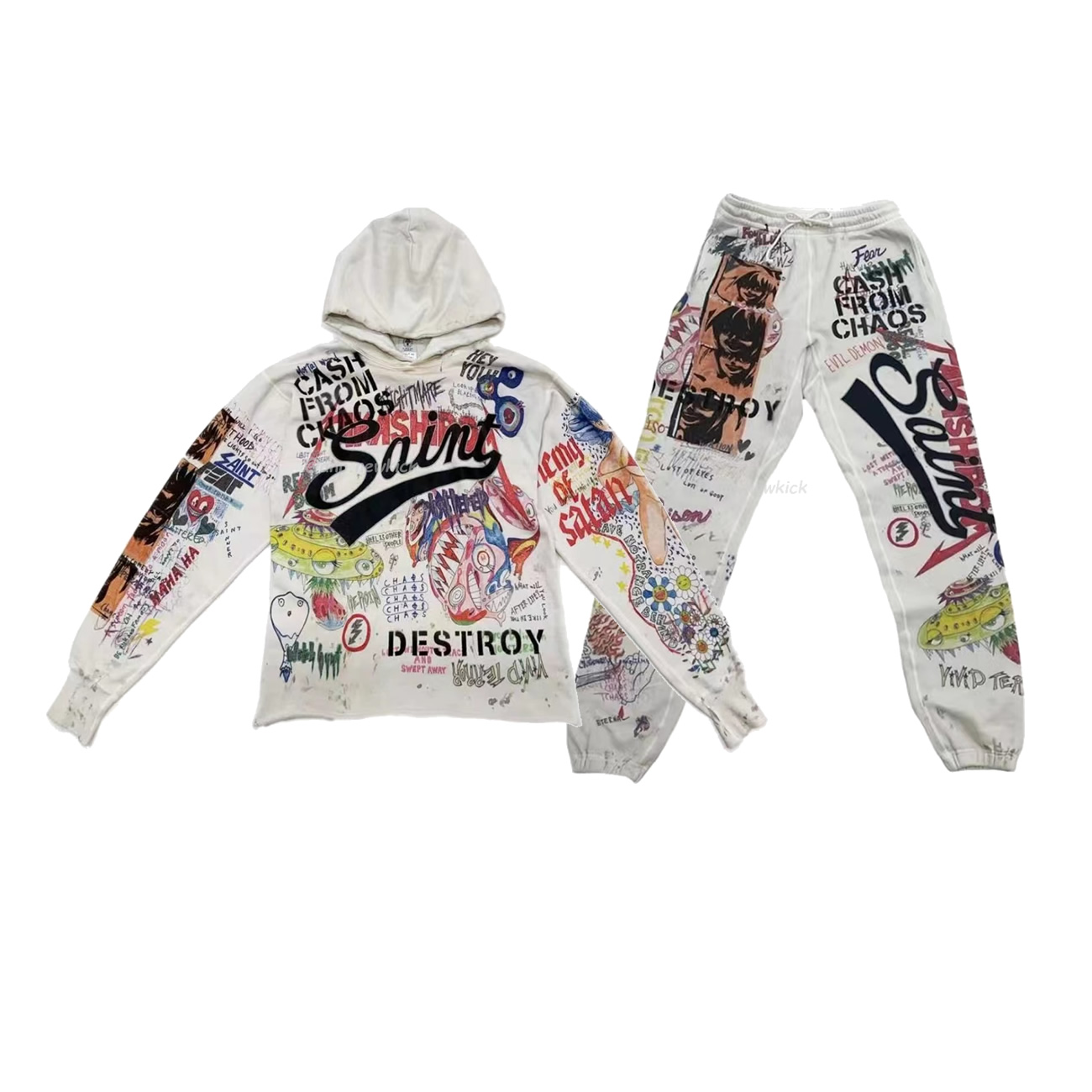 Saint Michael Graff Pullover Hoodie Murakami Takashi Graffiti Loose Hooded Sweatshirt Ins S Xl (1) - newkick.vip